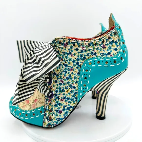 Irregular Choice Abigail's 3rd Party Boots Womens 38 Blue Cottage Floral Stripe
