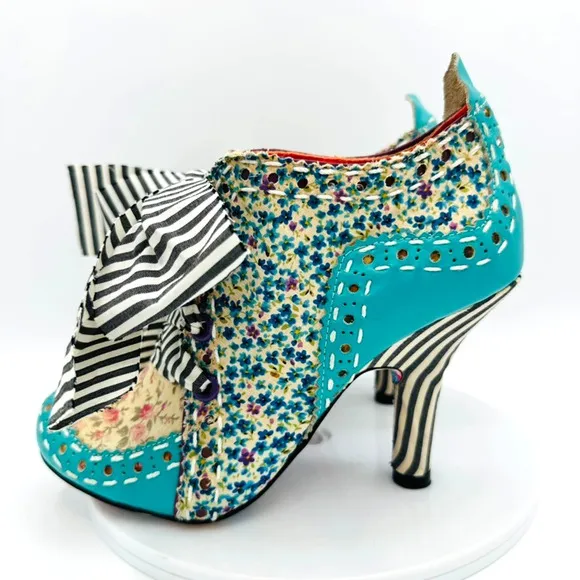 Irregular Choice Abigail's 3rd Party Boots Womens 38 Blue Cottage Floral Stripe