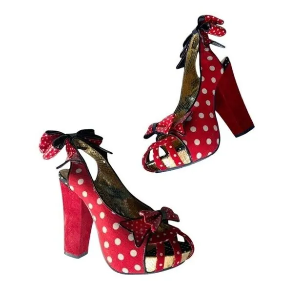 Irregular Choice Womens Sz 36 Red Polka Dot Slingback Aphrodite Heels Rockabilly
