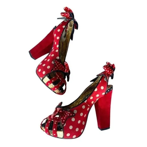 Irregular Choice Womens Sz 36 Red Polka Dot Slingback Aphrodite Heels Rockabilly