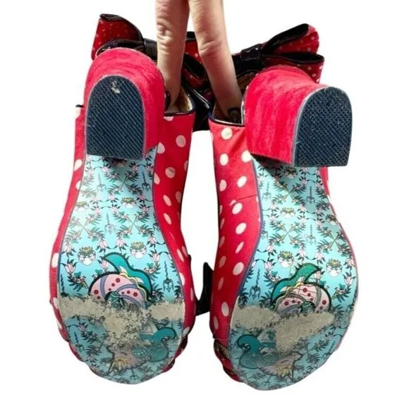 Irregular Choice Womens Sz 36 Red Polka Dot Slingback Aphrodite Heels Rockabilly