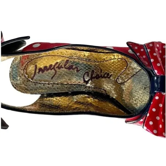Irregular Choice Womens Sz 36 Red Polka Dot Slingback Aphrodite Heels Rockabilly
