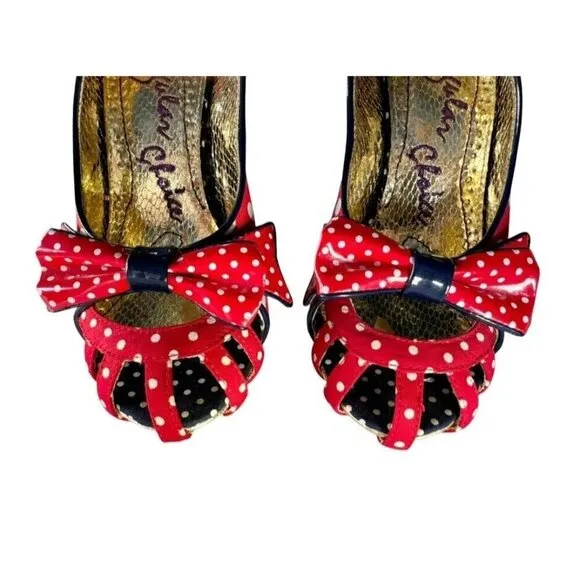 Irregular Choice Womens Sz 36 Red Polka Dot Slingback Aphrodite Heels Rockabilly