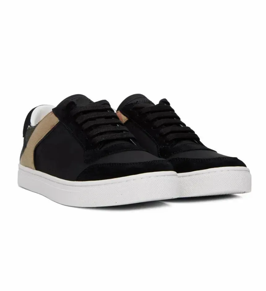 Italy Luxury Check Sneakers Shoes Men Suede Leather Smooth Calfskin Skateboard Cotton Canvas Comfortable Casual Walking Daily Discount Footwear
