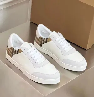 Italy Luxury Check Sneakers Shoes Men Suede Leather Smooth Calfskin Skateboard Cotton Canvas Comfortable Casual Walking Daily Discount Footwear