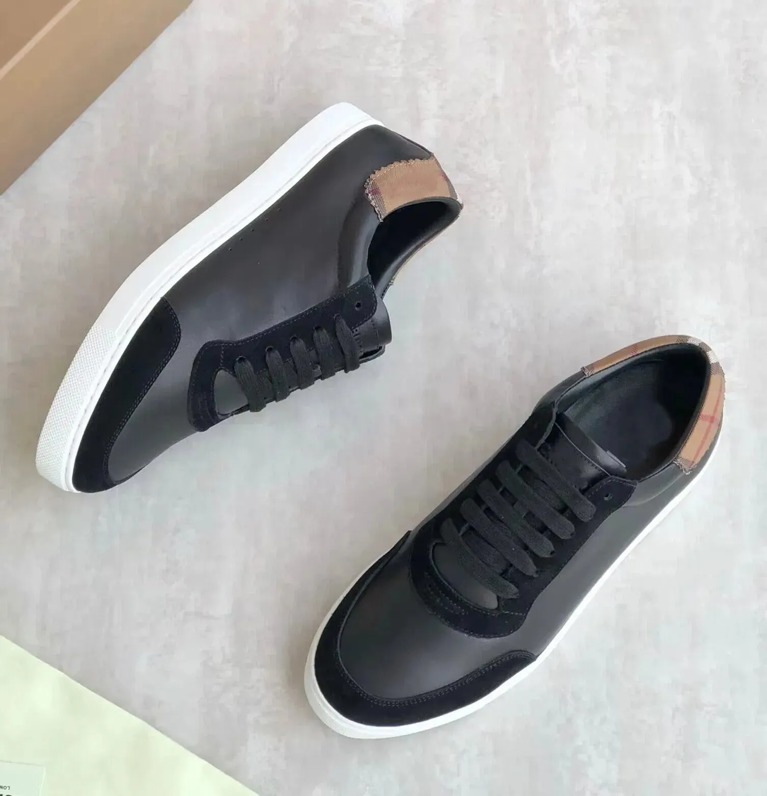 Italy Luxury Check Sneakers Shoes Men Suede Leather Smooth Calfskin Skateboard Cotton Canvas Comfortable Casual Walking Daily Discount Footwear