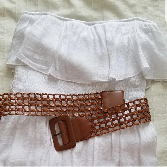 Iz Byer Bright White Strapless Hi Lo Dress with belt