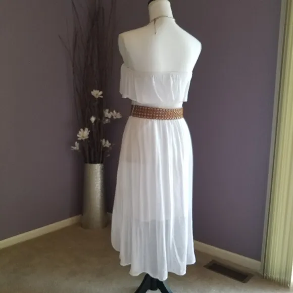 Iz Byer Bright White Strapless Hi Lo Dress with belt