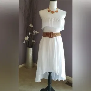 Iz Byer Bright White Strapless Hi Lo Dress with belt