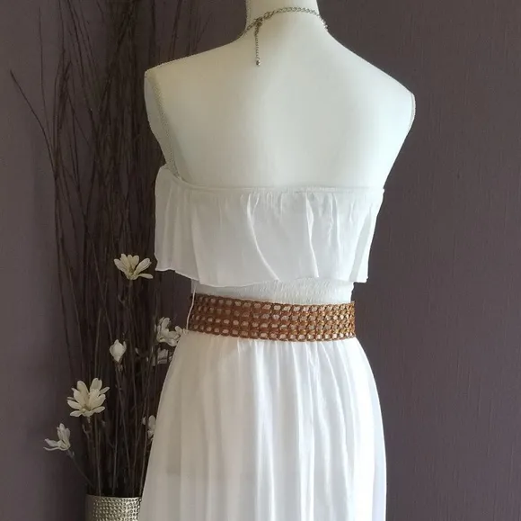 Iz Byer Bright White Strapless Hi Lo Dress with belt