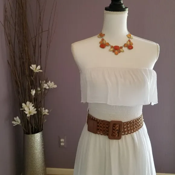 Iz Byer Bright White Strapless Hi Lo Dress with belt
