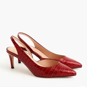 J. Crew Colette D'Orsay Slingback Pumps, Croc Embossed Leather, Deep Red, 9.5 M