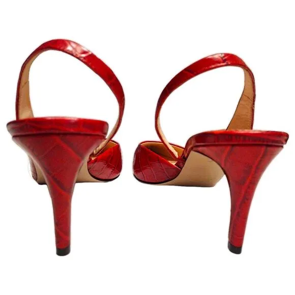 J. Crew Colette D'Orsay Slingback Pumps, Croc Embossed Leather, Deep Red, 9.5 M