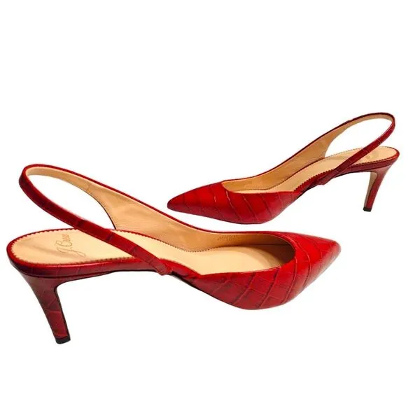 J. Crew Colette D'Orsay Slingback Pumps, Croc Embossed Leather, Deep Red, 9.5 M