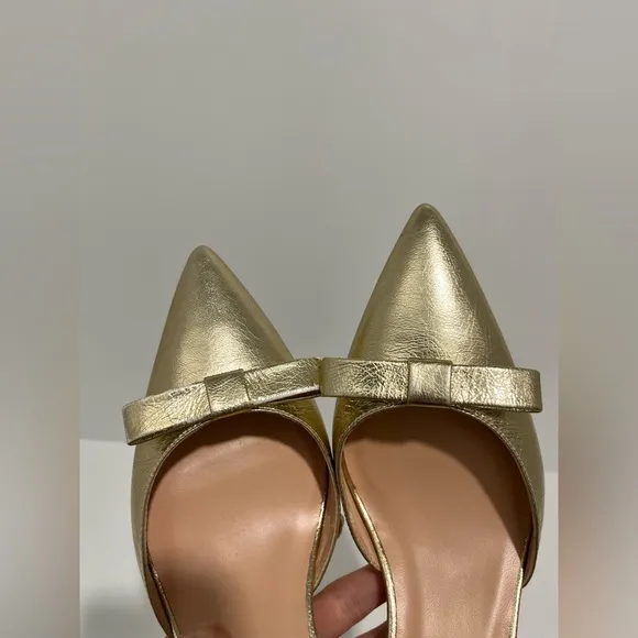J crew Made-in-Italy Colette bow pumps in gold metallic crinkle leather 7.5