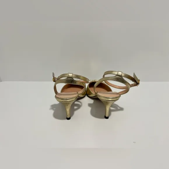 J crew Made-in-Italy Colette bow pumps in gold metallic crinkle leather 7.5