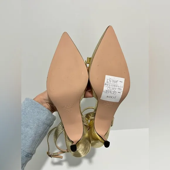 J crew Made-in-Italy Colette bow pumps in gold metallic crinkle leather 7.5