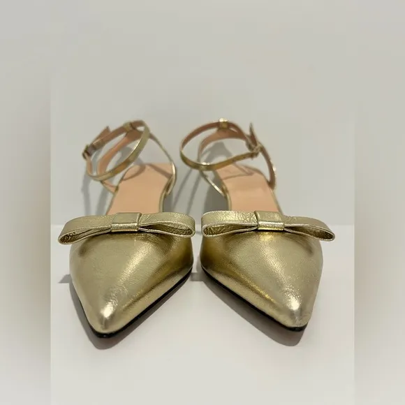 J crew Made-in-Italy Colette bow pumps in gold metallic crinkle leather 7.5