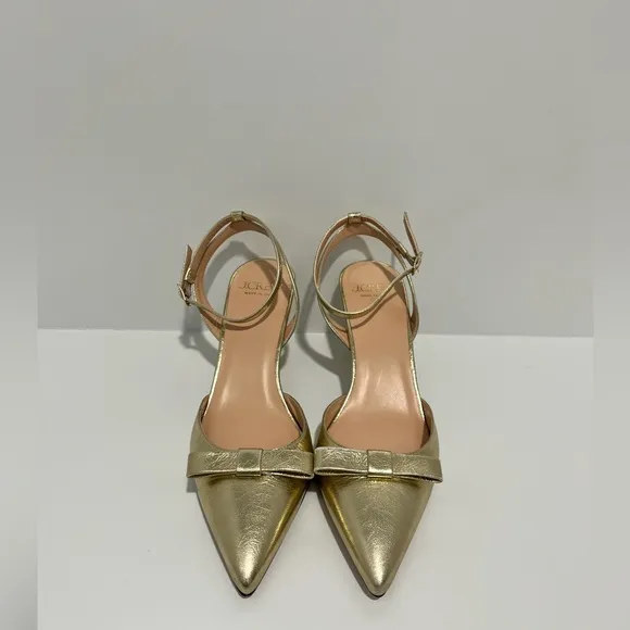 J crew Made-in-Italy Colette bow pumps in gold metallic crinkle leather 7.5