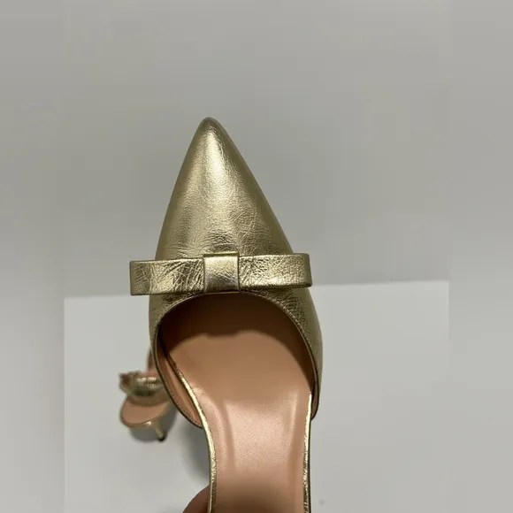 J crew Made-in-Italy Colette bow pumps in gold metallic crinkle leather 7.5