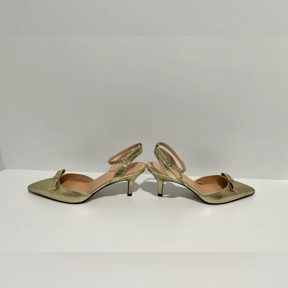 J crew Made-in-Italy Colette bow pumps in gold metallic crinkle leather 7.5