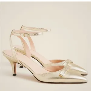 J crew Made-in-Italy Colette bow pumps in gold metallic crinkle leather 7.5
