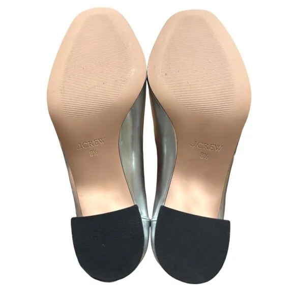 J. CREW MAISIE MARY JANE HEELS SILVER METALLIC SIZE 8 1/2 LIKE NEW