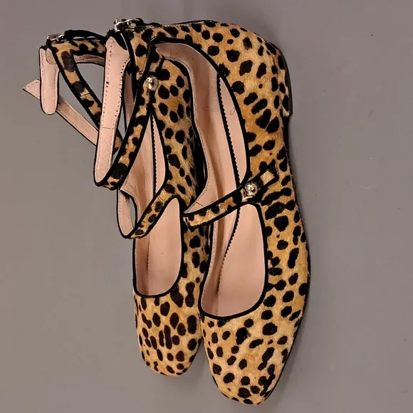 J. Crew Sally Calf Hair Leopard Print Ballet Flats Women's Shoes Size 8.5