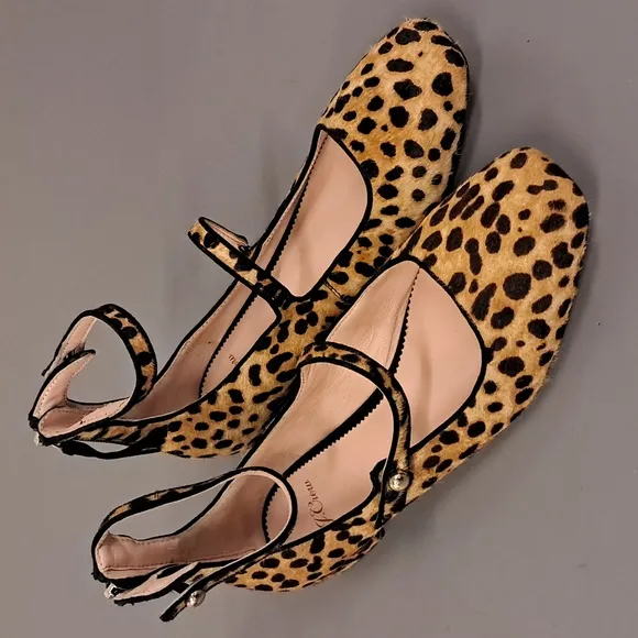 J. Crew Sally Calf Hair Leopard Print Ballet Flats Women's Shoes Size 8.5