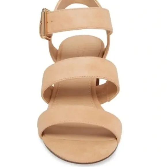 J. Crew Three Strap Neutral Suede Heeled Sandals Sz 7