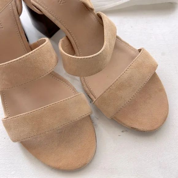 J. Crew Three Strap Neutral Suede Heeled Sandals Sz 7