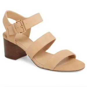 J. Crew Three Strap Neutral Suede Heeled Sandals Sz 7
