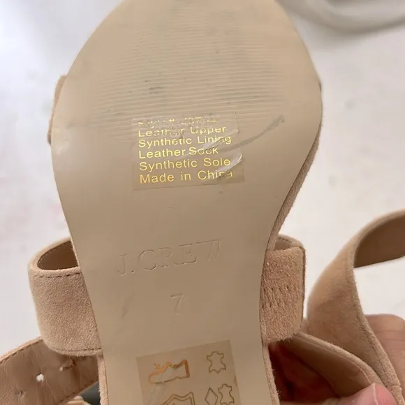 J. Crew Three Strap Neutral Suede Heeled Sandals Sz 7