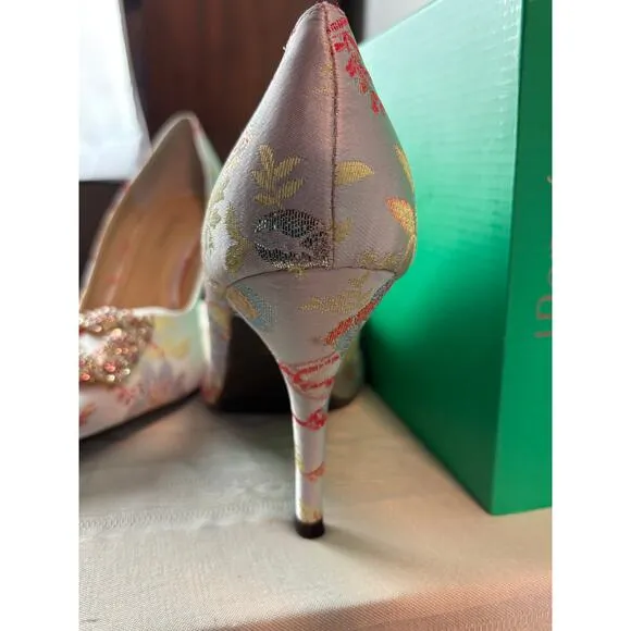 J. Renee Gorgeous Floral Multicolor Pastel Brocade Pumps Shoes 10.5 Wide