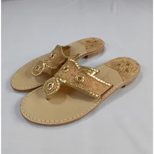 Jack Rogers Jacks Flat Sandals Size 10.5 Cork Gold Leather Thong Shoes Metallic
