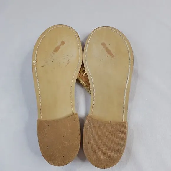 Jack Rogers Jacks Flat Sandals Size 10.5 Cork Gold Leather Thong Shoes Metallic