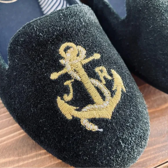 Jack Rogers Reese Suede Anchored Nautical Embroidered Ballet Flats Black Size 6