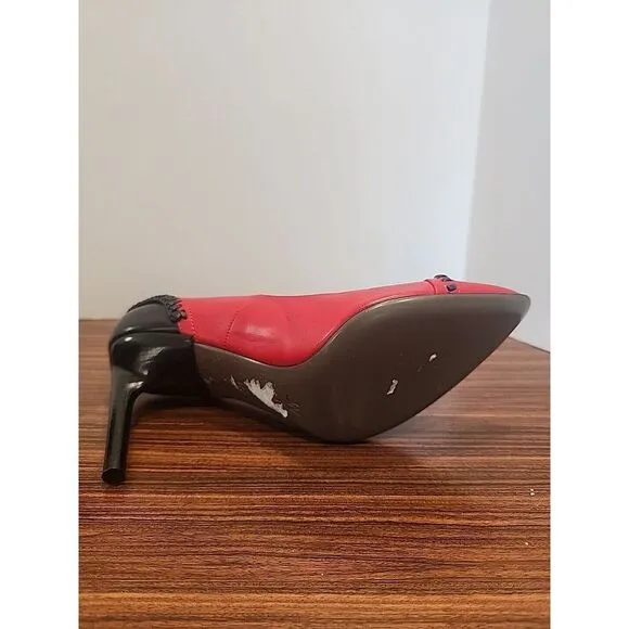 Jason Wu &quot;Lily&quot; Calfskin Whip‎ Stitch Pump Red Black 6.5 US 37 EU LN
