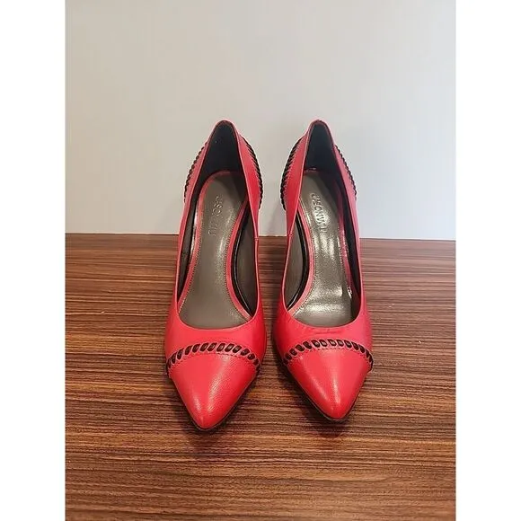 Jason Wu &quot;Lily&quot; Calfskin Whip‎ Stitch Pump Red Black 6.5 US 37 EU LN