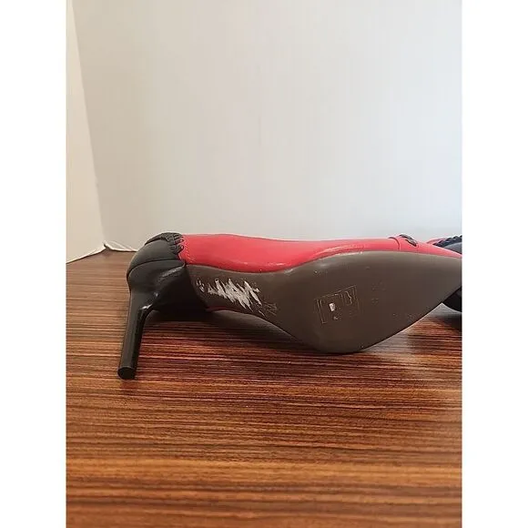 Jason Wu &quot;Lily&quot; Calfskin Whip‎ Stitch Pump Red Black 6.5 US 37 EU LN