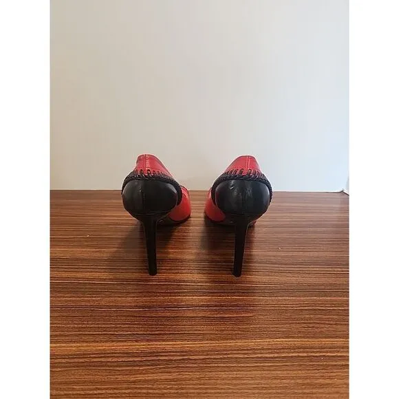 Jason Wu &quot;Lily&quot; Calfskin Whip‎ Stitch Pump Red Black 6.5 US 37 EU LN