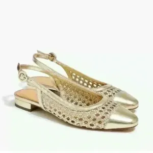 JCrew woman's size 9 woven gold flat slingbacks new in box