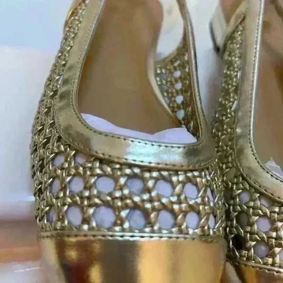 JCrew woman's size 9 woven gold flat slingbacks new in box