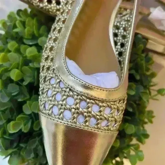 JCrew woman's size 9 woven gold flat slingbacks new in box