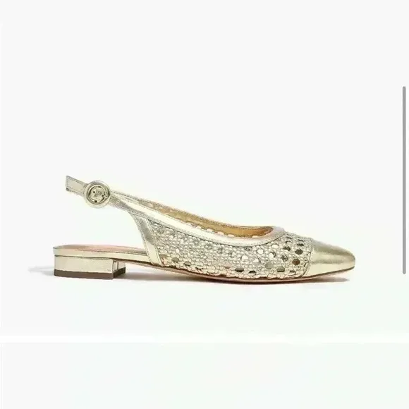 JCrew woman's size 9 woven gold flat slingbacks new in box