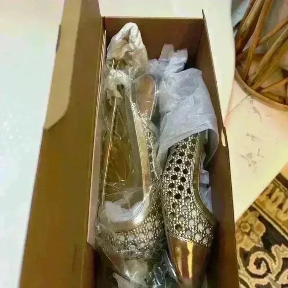 JCrew woman's size 9 woven gold flat slingbacks new in box