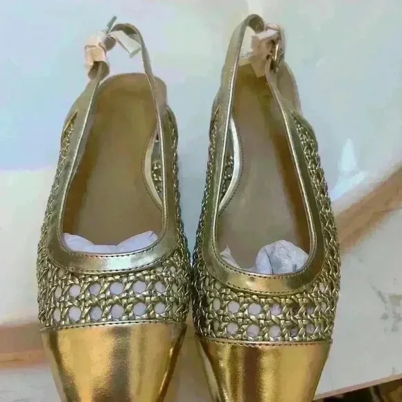 JCrew woman's size 9 woven gold flat slingbacks new in box
