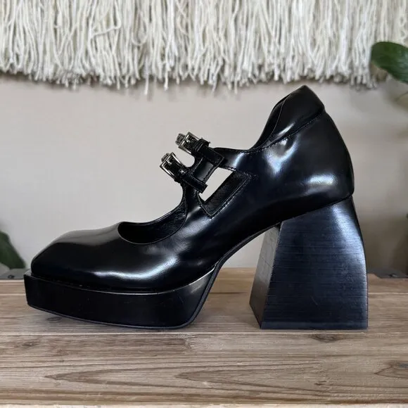 Jeffery Campbell Corgi Black Double Strap Platform Block Heel Mary Jane Size 8