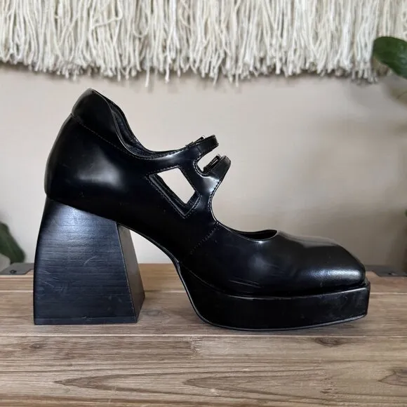 Jeffery Campbell Corgi Black Double Strap Platform Block Heel Mary Jane Size 8