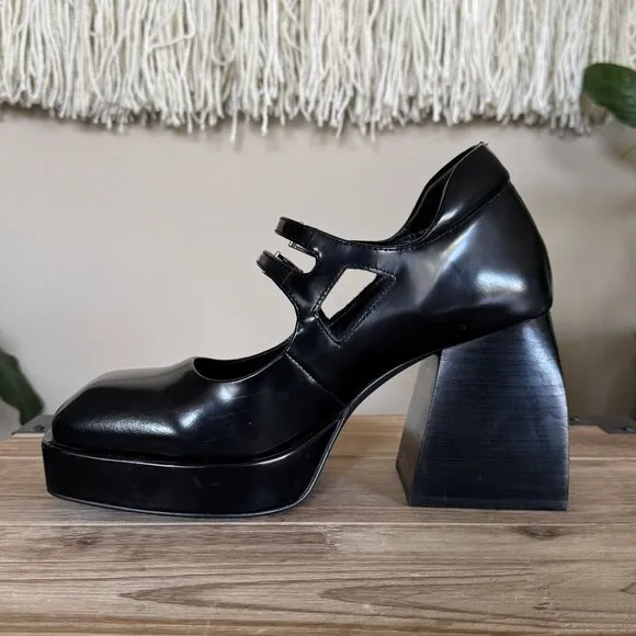 Jeffery Campbell Corgi Black Double Strap Platform Block Heel Mary Jane Size 8